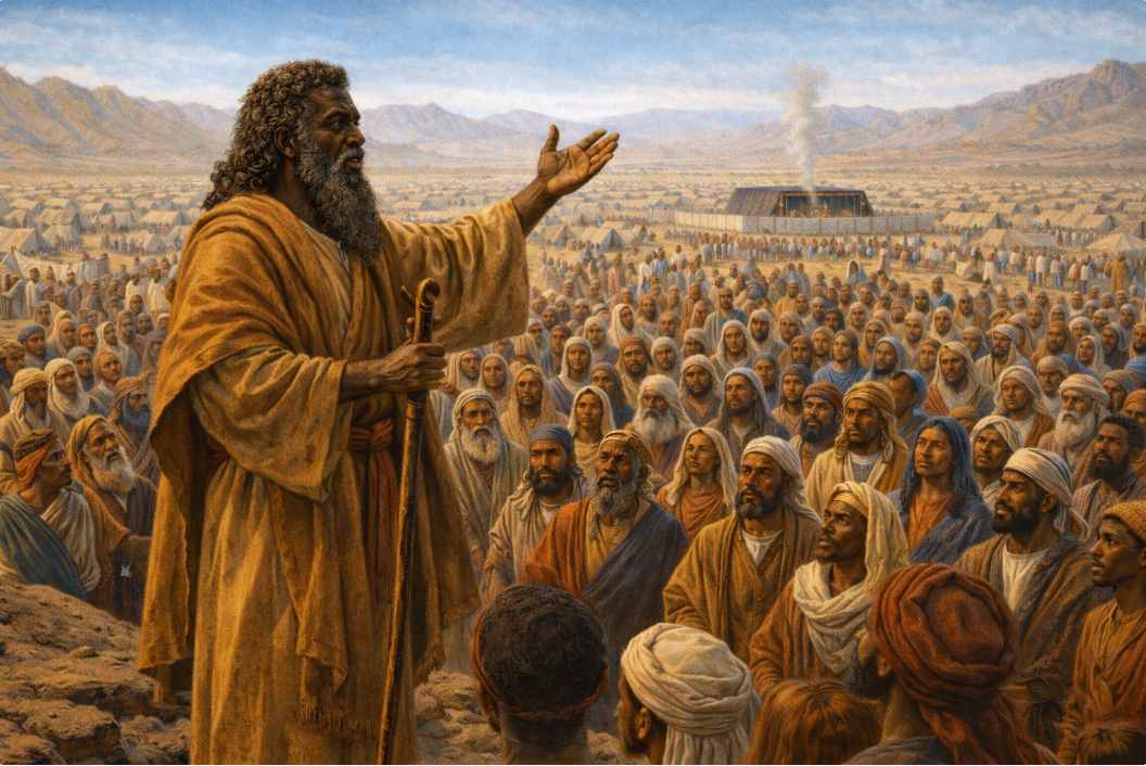 Moses speaking to the Children of Israel