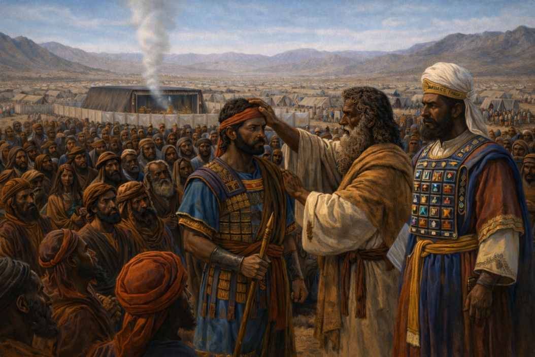 Moses Anoints Joshua showing the succession of leadership but most importantly the presence of God in the leadership transition